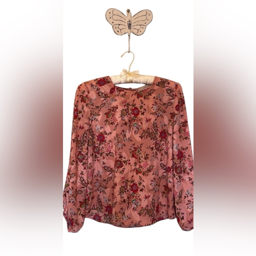 LOFT Top Long Sleeve Sheer Pink Floral  Small